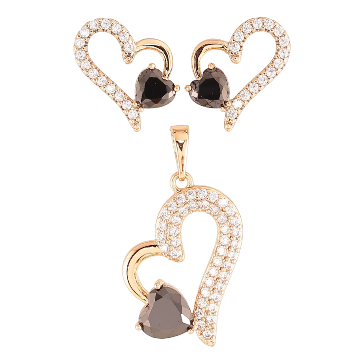 Набір Xuping Позолота 18K Сережки Кулон «Сердечка з цирконієм і чорними фіанітами» фото №2