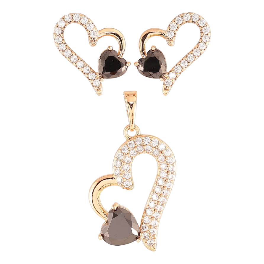 Набор Xuping Позолота 18K Серьги Кулон Сердечки с цирконием и черными фианитами фото №1