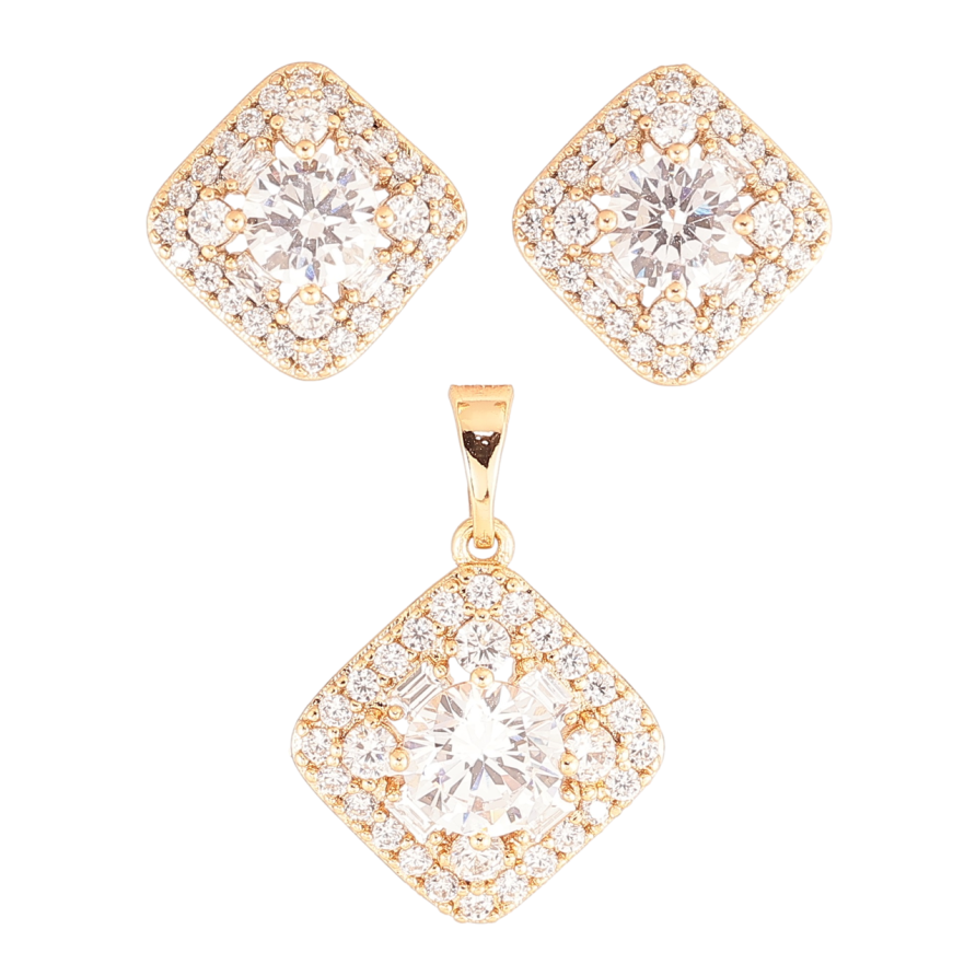 Набор Xuping Позолота 18K Серьги Кулон Ромбы с инкрустацией цирконием фото №1