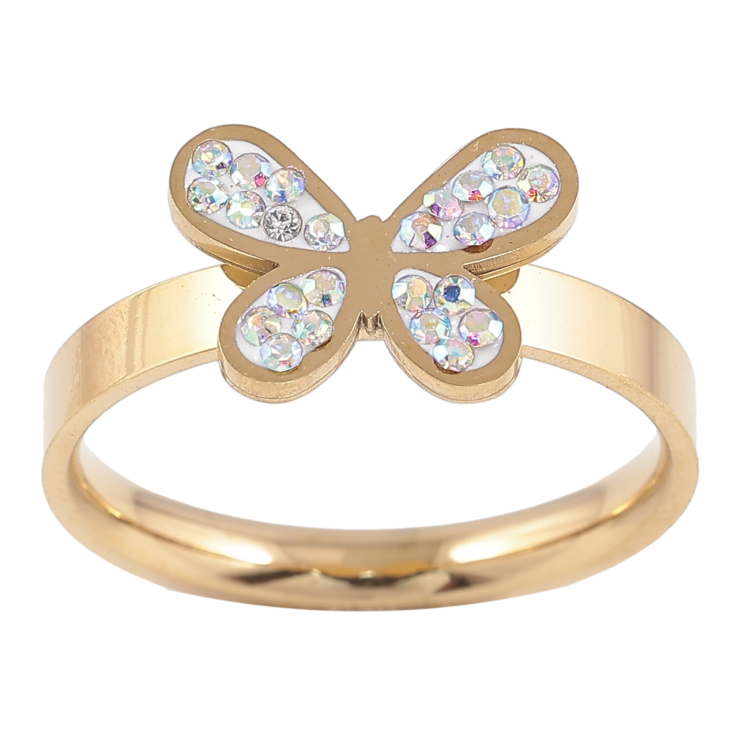 Каблучка Xuping TTM Stainless Steel Колір 14К «Метелик з райдужними кристалами» фото №25
