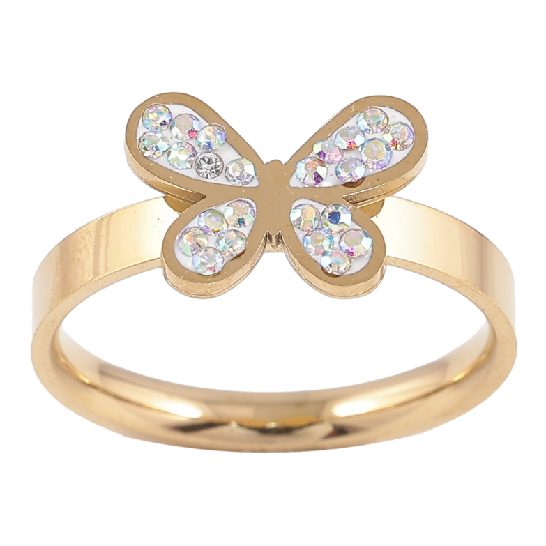 Кольцо Xuping TTM Stainless Steel Цвет 14К Бабочка с радужными кристаллами фото №1