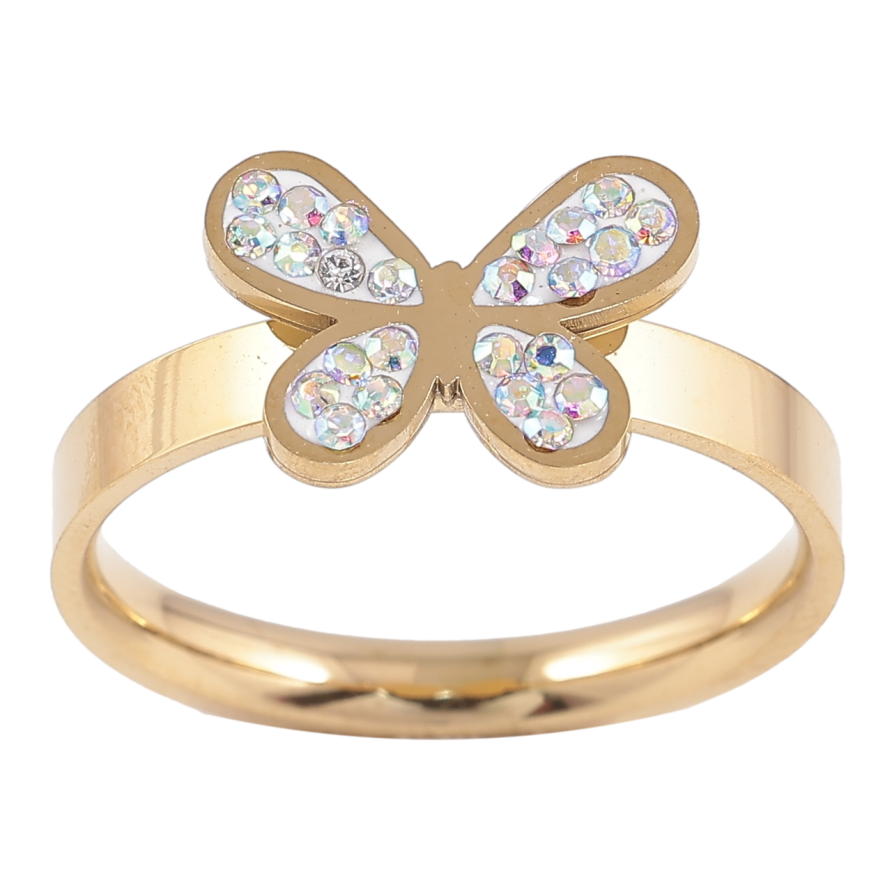 Кольцо Xuping TTM Stainless Steel Цвет 14К Бабочка с радужными кристаллами фото №1