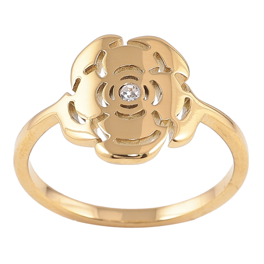 Кольцо Xuping TTM Stainless Steel Цвет 14К Цветочек с кристаллом фото №1