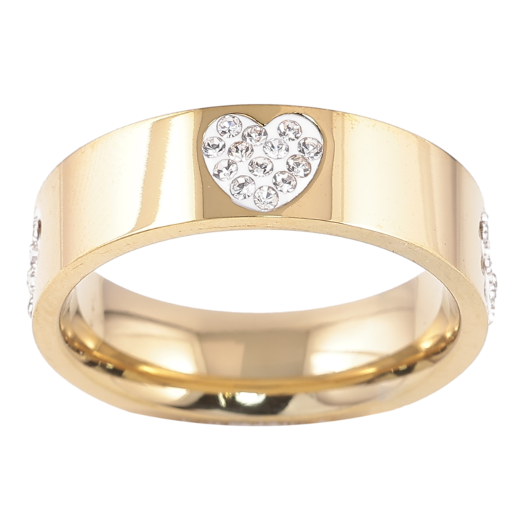 Каблучка Xuping TTM Stainless Steel Колір 14К «Сердечка з інкрустацією цирконієм, шир. 6мм» фото №8