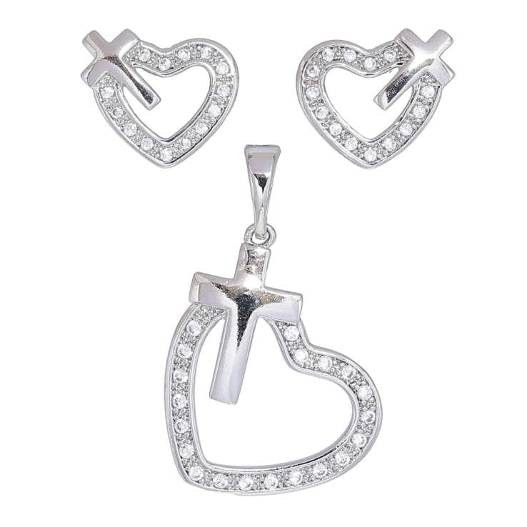 Набір Xuping Родій Сережки Кулон «Сердечка з хрестами» фото №4