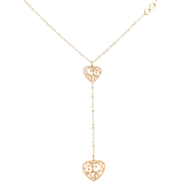 Подвеска на цепочке Xuping ТТМ Stainless Steel цвет 14К Ажурные сердечки дл.44-48см х 1мм + 6.3см подвеска фото №1 Подвеска на цепочке Xuping ТТМ Stainless Steel цвет 14К Ажурные сердечки дл.44-48см х 1мм + 6.3см подвеска фото №1