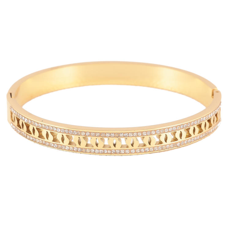 Браслет Xuping ТТМ Stainless Steel колір 14K Різьблений візерунок з доріжками цирконію» ø 6см фото №2