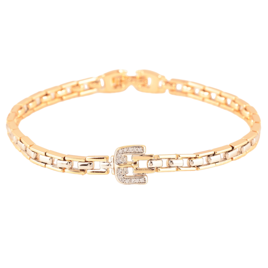 Браслет Xuping Позолота 18К + Родий Ремешок с цирконием длина 19см х 4мм фото №1