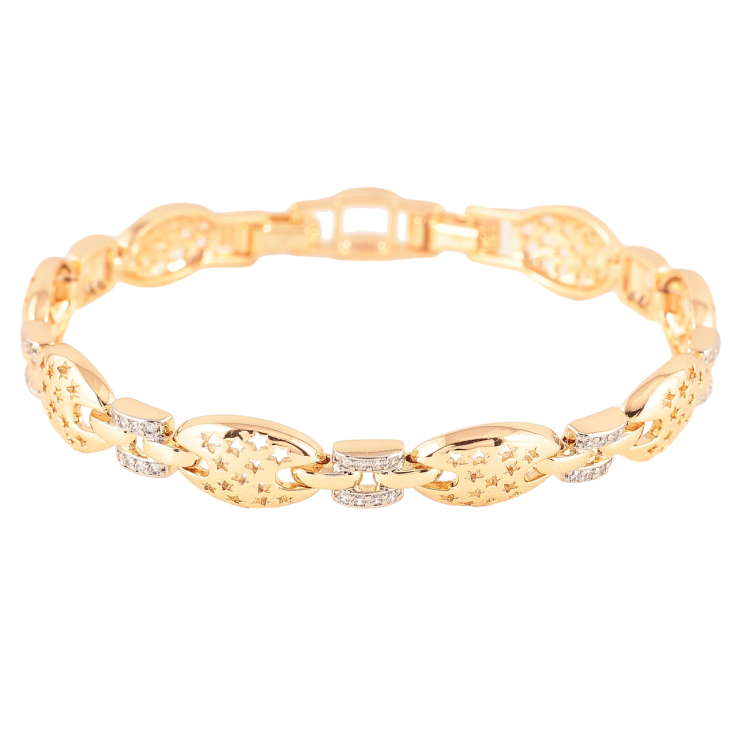 Браслет Xuping Позолота 18К + Родий Звенья с звездным узором и цирконием длина с доп. замком 17,19см х 6-9мм фото №2
