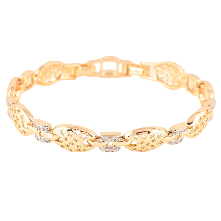 Браслет Xuping Позолота 18К + Родий Звенья с звездным узором и цирконием длина с доп. замком 17,19см х 6-9мм фото №1