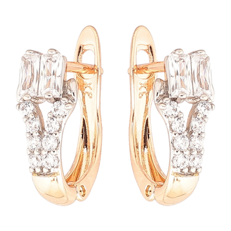 Сережки Xuping Позолота 18K + Родій англійський замок Візерунок з цирконієм» фото №1