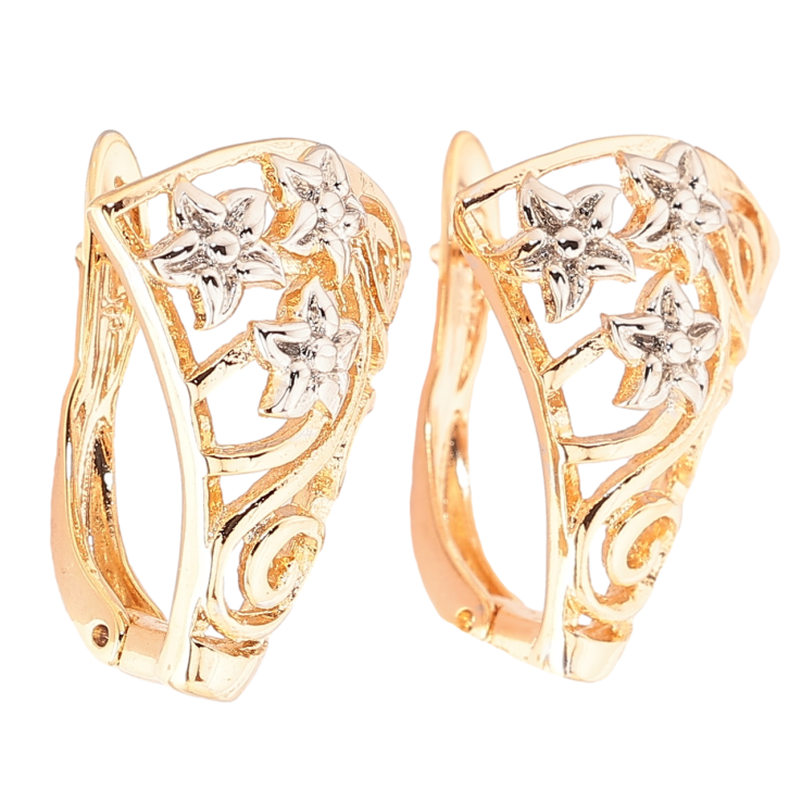 Сережки Xuping Позолота 18K + Родій англійський замок «Квітковий візерунок» на один бік фото №24