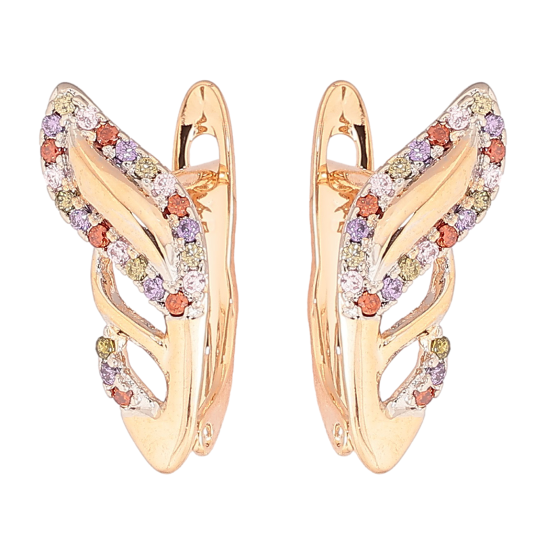 Сережки Xuping Позолота 18K + Родій англійський замок «Декоративний візерунок з різнокольоровим цирконієм» фото №1