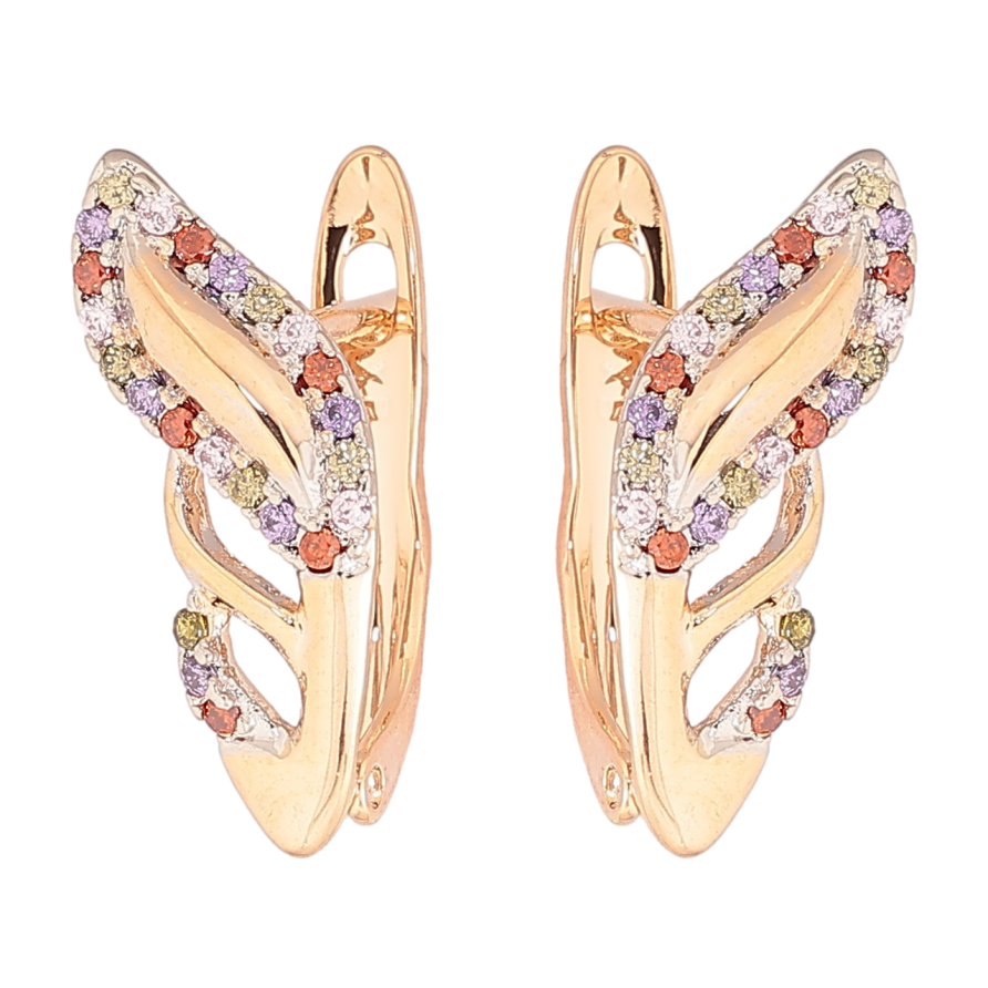 Сережки Xuping Позолота 18K + Родій англійський замок «Декоративний візерунок з різнокольоровим цирконієм» фото №1