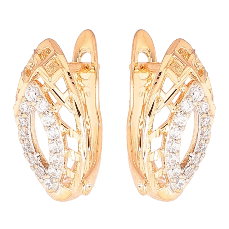 Серьги Xuping Позолота 18K + Родий английский замок Резной узор с цирконием фото №5