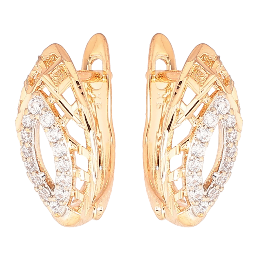 Сережки Xuping Позолота 18K + Родій англійський замок «Різьблений візерунок з цирконієм» фото №1