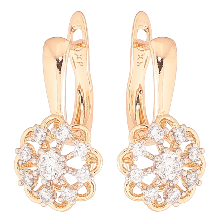 Серьги Xuping Позолота 18K + Родий английский замок Цветочки с цирконием фото №21