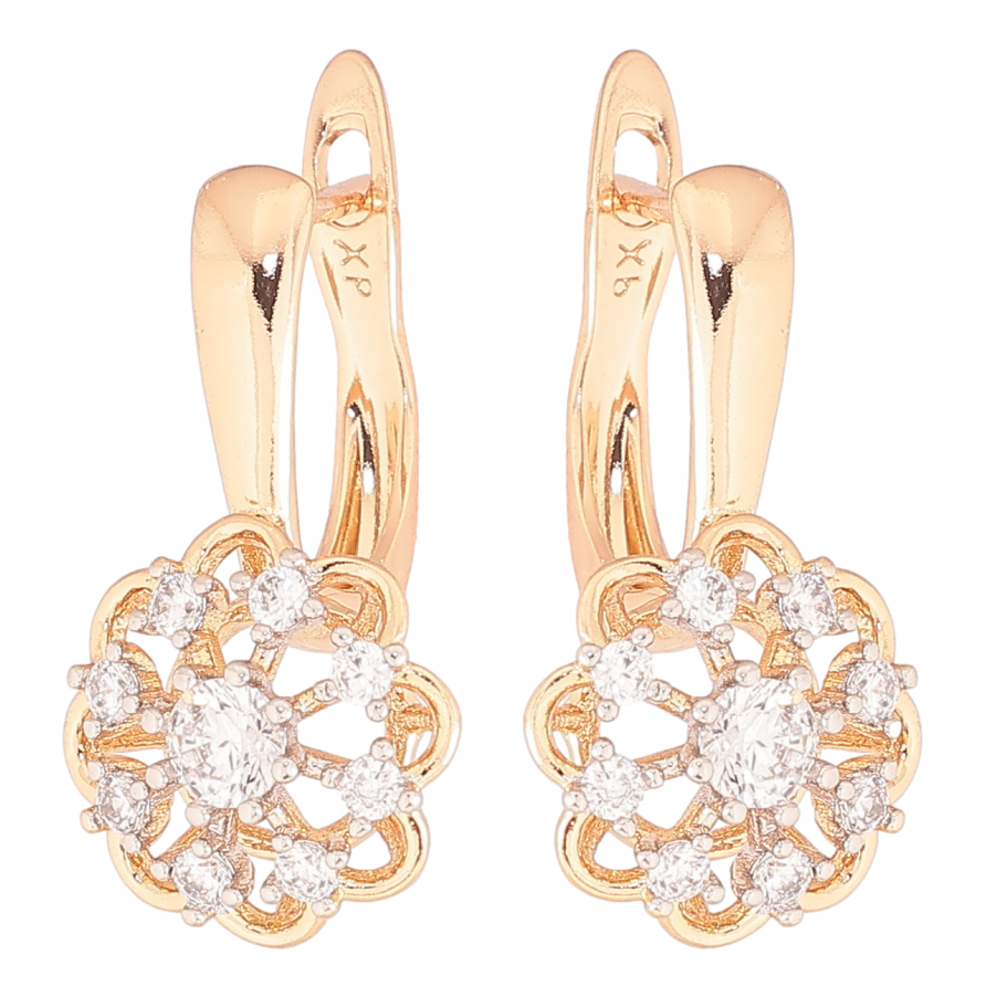 Серьги Xuping Позолота 18K + Родий английский замок Цветочки с цирконием фото №1