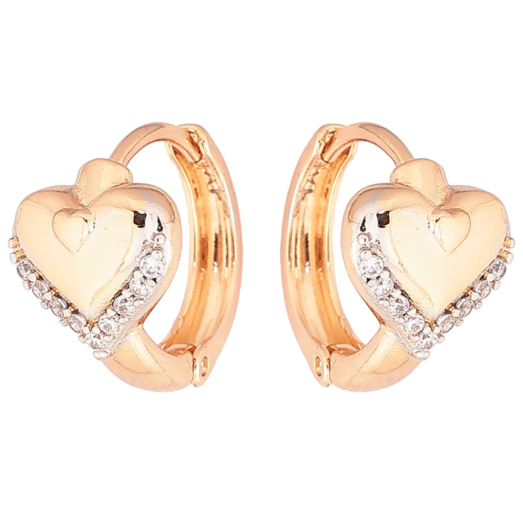 Серьги Xuping Позолота 18K + Родий колечки Сердечки с цирконием фото №19