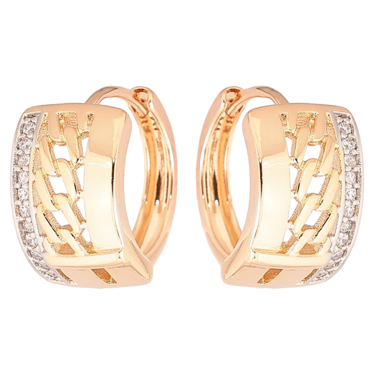 Серьги Xuping Позолота 18K + Родий колечки Узор цепочка с дорожкой циркония фото №7