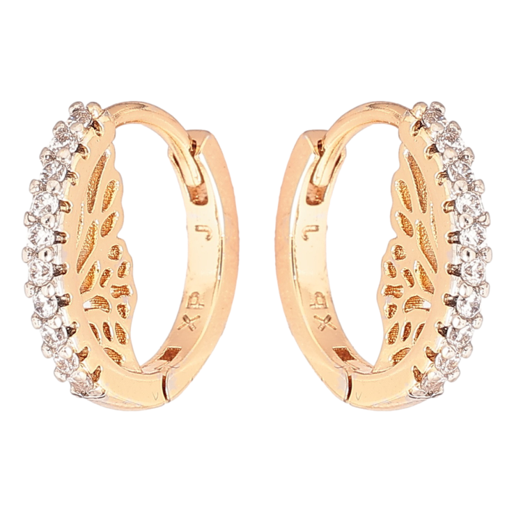 Серьги Xuping Позолота 18K + Родий колечки Дорожки циркония с боковым узором фото №10