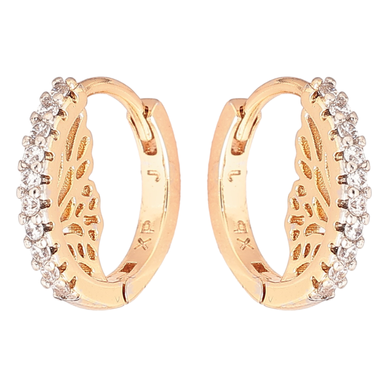 Сережки Xuping Позолота 18K + Родій колечка «Доріжки цирконію з бічним візерунком» фото №1