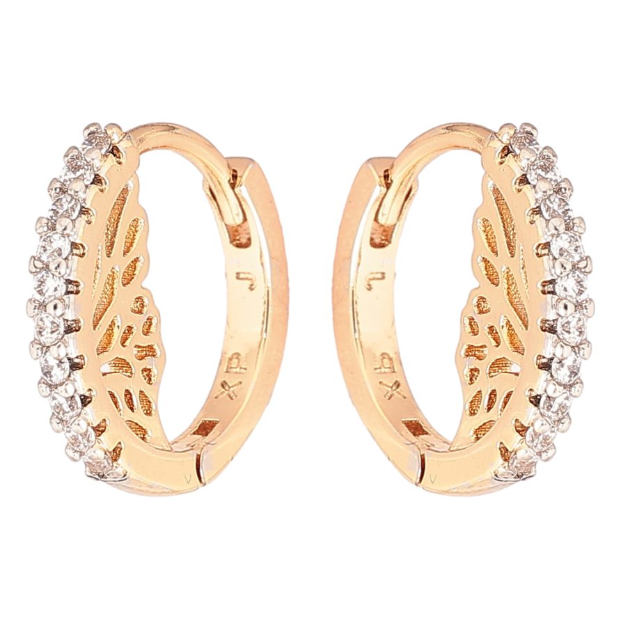 Серьги Xuping Позолота 18K + Родий колечки Дорожки циркония с боковым узором фото №1