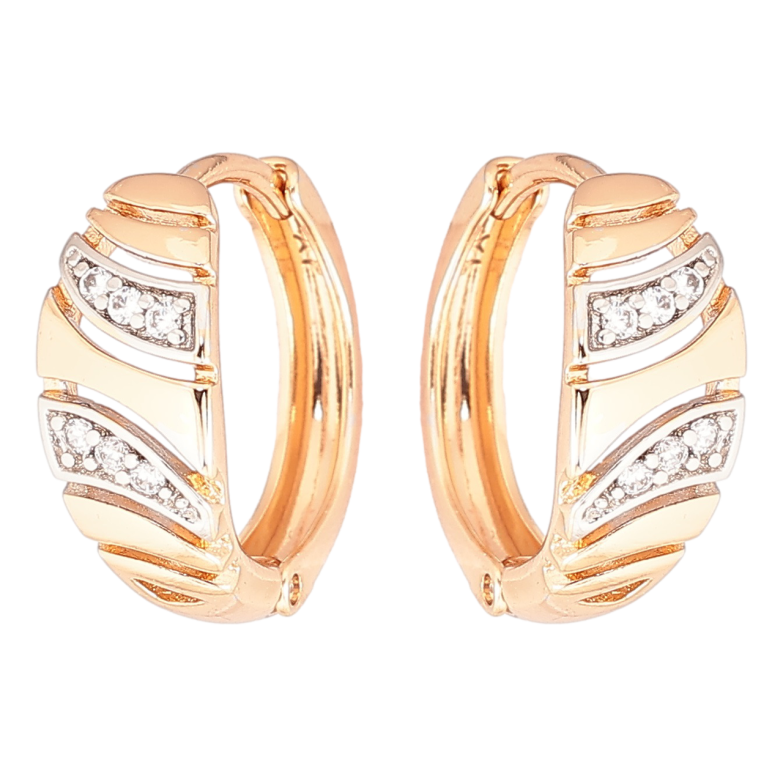 Серьги Xuping Позолота 18K + Родий колечки Узор с цирконием фото №1