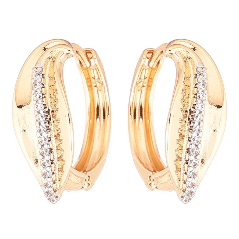 Сережки Xuping Позолота 18K + Родій колечка «Листочки з доріжками цирконію» фото №1