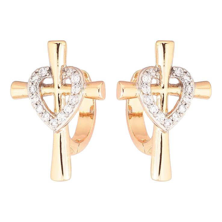 Серьги Xuping Позолота 18K + Родий колечки Крестики с сердечками фото №14