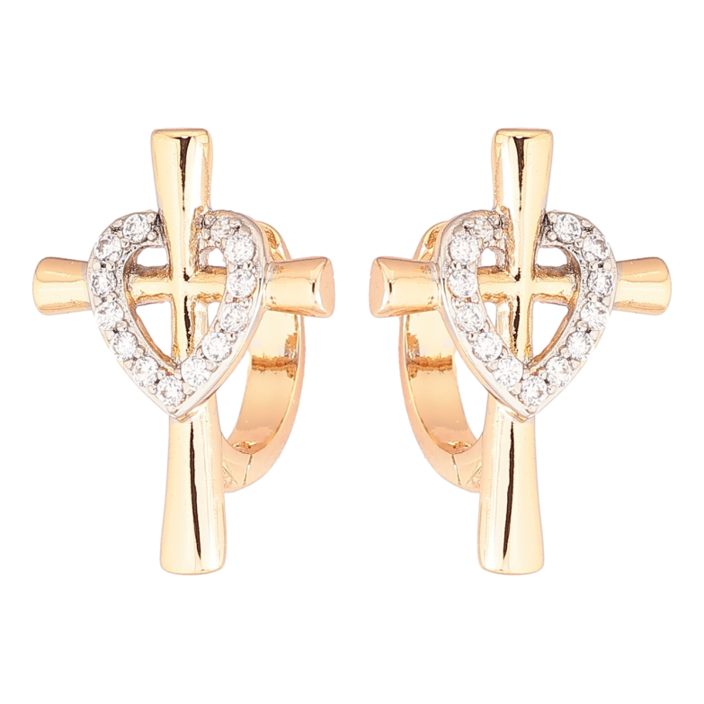 Серьги Xuping Позолота 18K + Родий колечки Крестики с сердечками фото №19