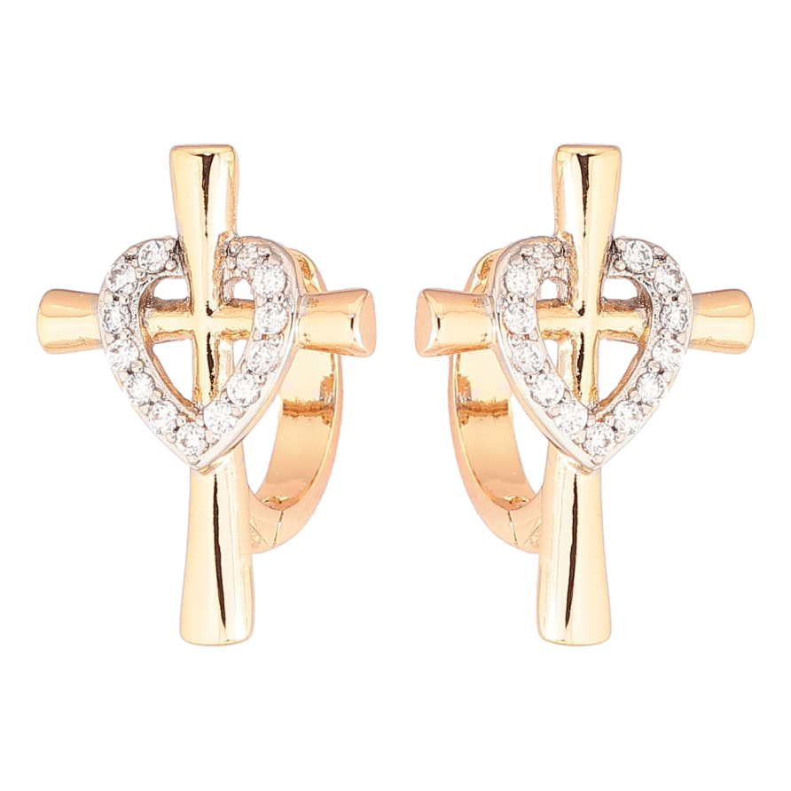 Серьги Xuping Позолота 18K + Родий колечки Крестики с сердечками фото №1