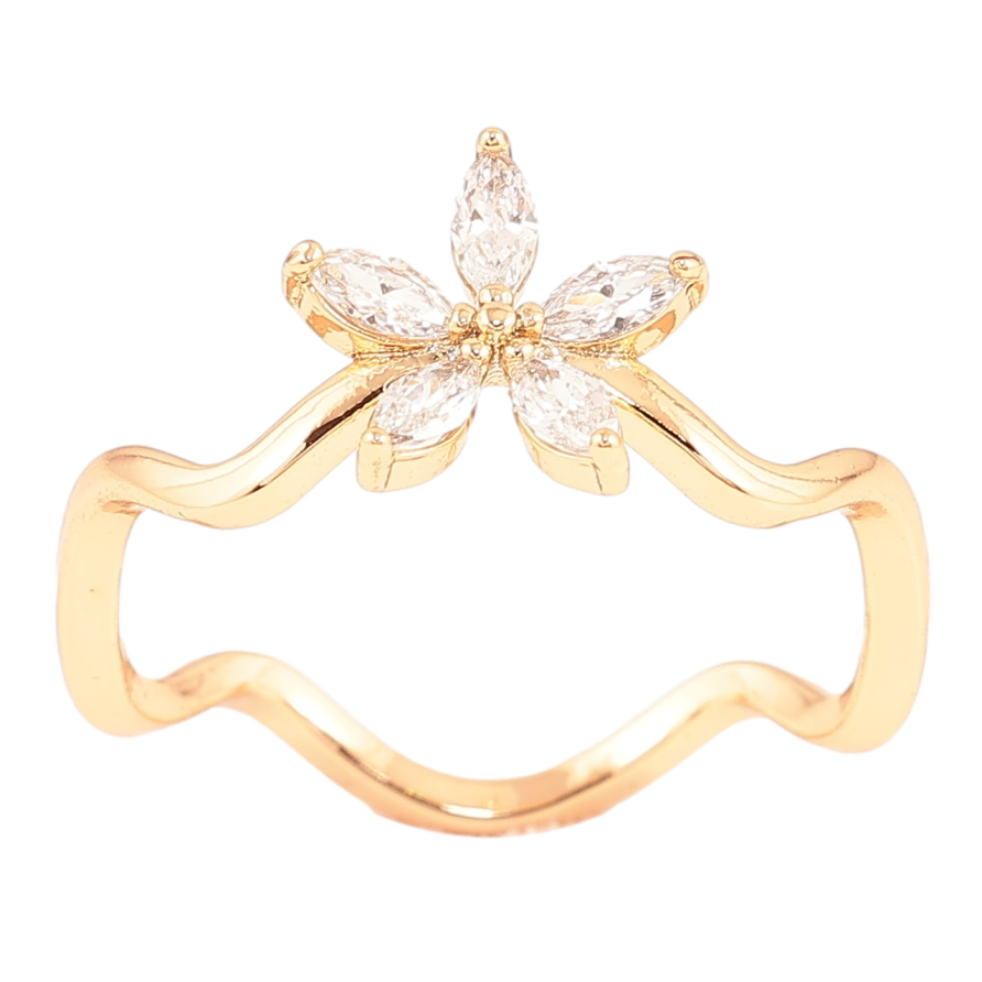 Кольцо Xuping Позолота 18K Кристальный цветок на волнистой шинке фото №1