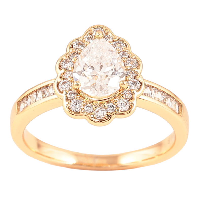 Кольцо Xuping Позолота 18K Кристальная капелька в обрамлении циркония фото №1