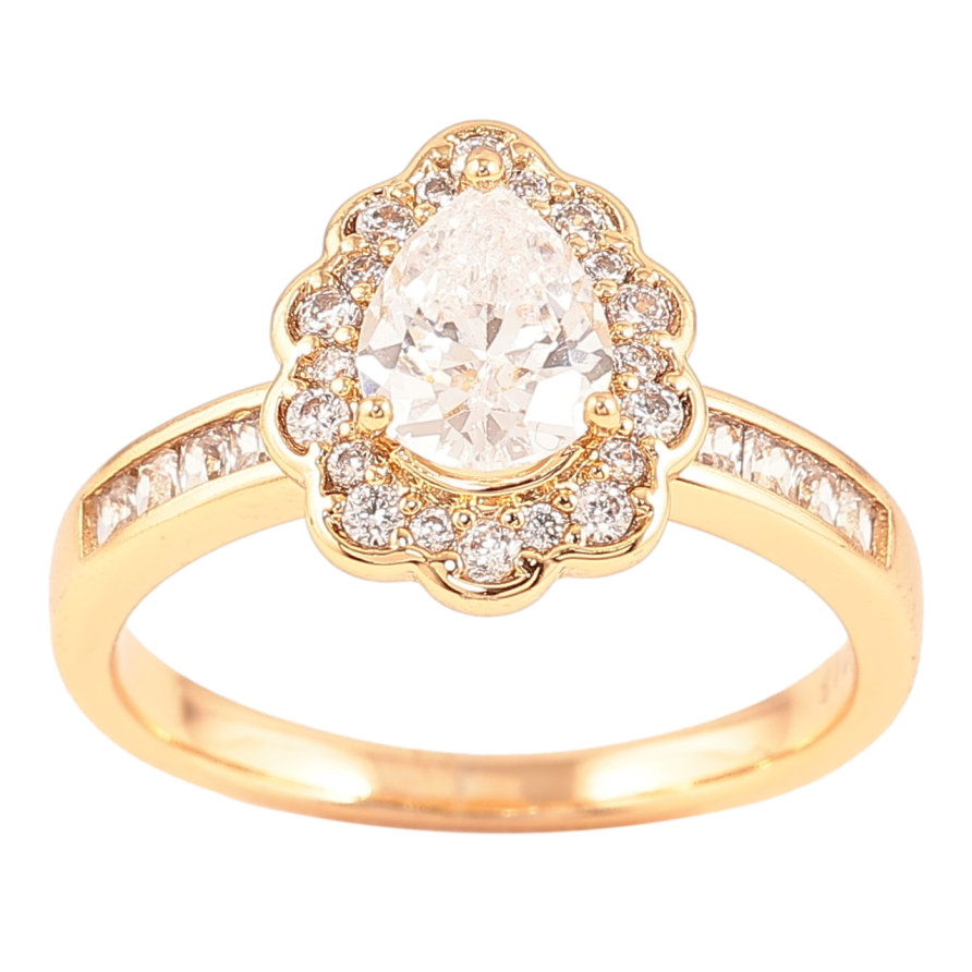 Кольцо Xuping Позолота 18K Кристальная капелька в обрамлении циркония фото №1