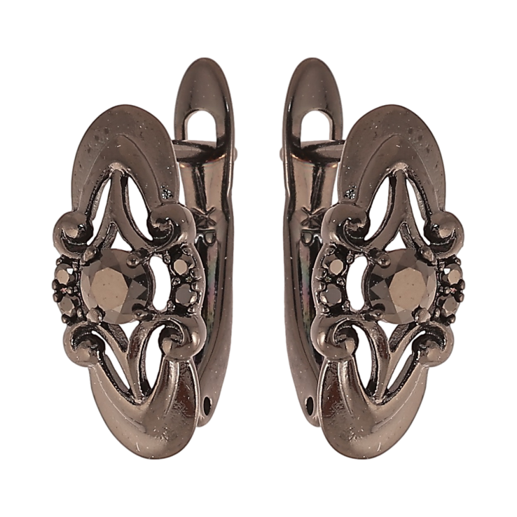 Сережки Xuping Позолота Black (чорне золото) англійський замок Вензельний візерунок з чорним цирконієм» фото №21