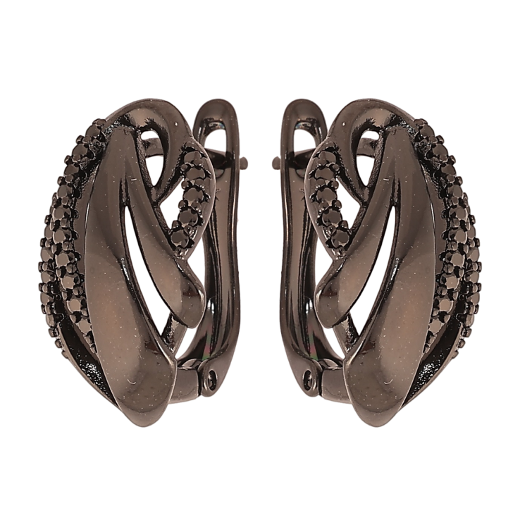 Сережки Xuping Позолота Black (чорне золото) англійський замок Візерунок з чорним цирконієм» фото №17