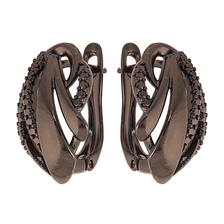 Сережки Xuping Позолота Black (чорне золото) англійський замок Візерунок з чорним цирконієм» фото №1 Сережки Xuping Позолота Black (чорне золото) англійський замок Візерунок з чорним цирконієм» фото №1