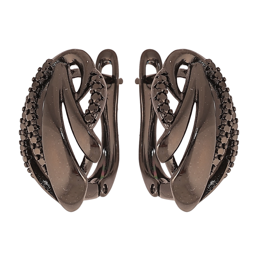 Сережки Xuping Позолота Black (чорне золото) англійський замок Візерунок з чорним цирконієм» фото №1 Сережки Xuping Позолота Black (чорне золото) англійський замок Візерунок з чорним цирконієм» фото №1