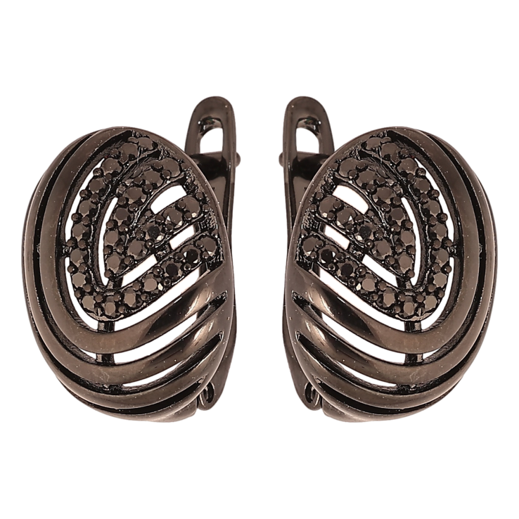 Сережки Xuping Позолота Black (чорне золото) англійський замок Візерунок відбитки з чорним цирконієм» фото №16