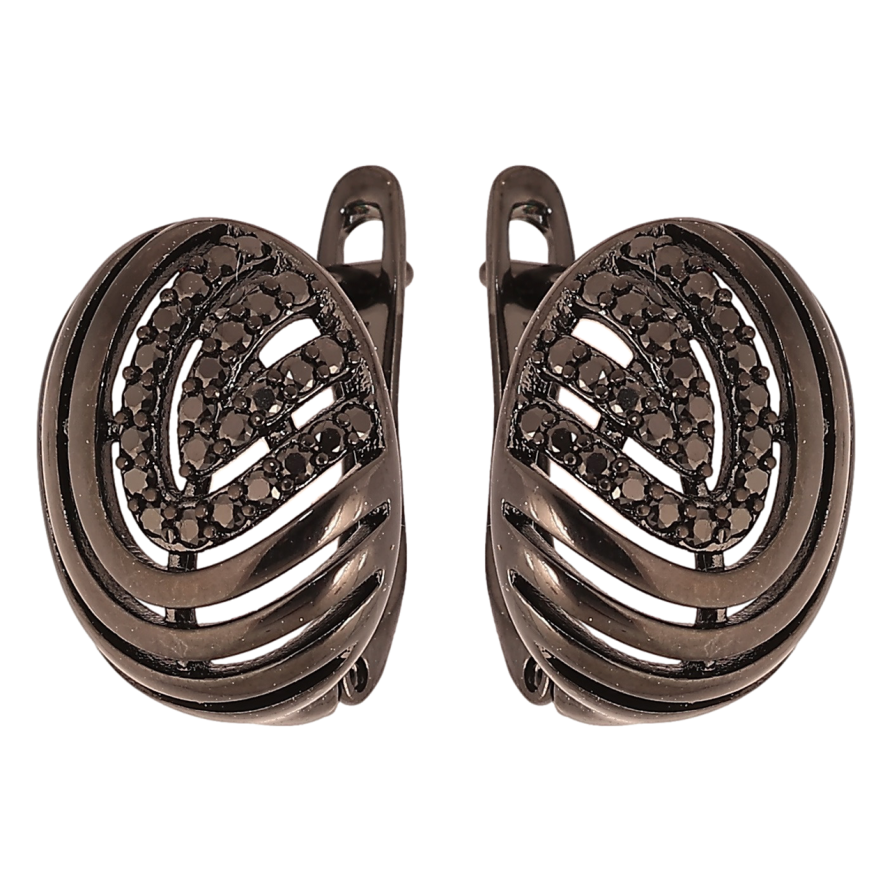 Сережки Xuping Позолота Black (чорне золото) англійський замок Візерунок відбитки з чорним цирконієм» фото №1 Сережки Xuping Позолота Black (чорне золото) англійський замок Візерунок відбитки з чорним цирконієм» фото №1