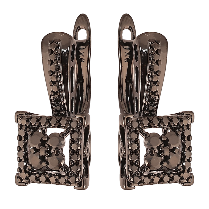 Сережки Xuping Позолота Black (чорне золото) англійський замок Візерунок з чорним цирконієм» фото №1