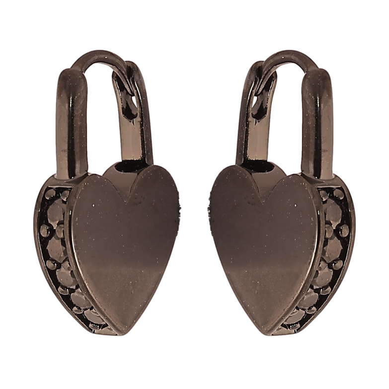 Сережки Xuping Позолота Black (чорне золото) колечка «Сердечка-замочки з чорним цирконієм» фото №1