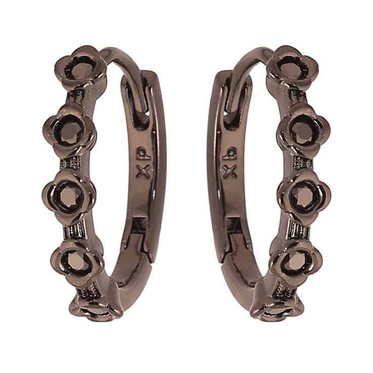 Сережки Xuping Позолота Black (чорне золото) колечка «Квіточки з чорним цирконієм» фото №3