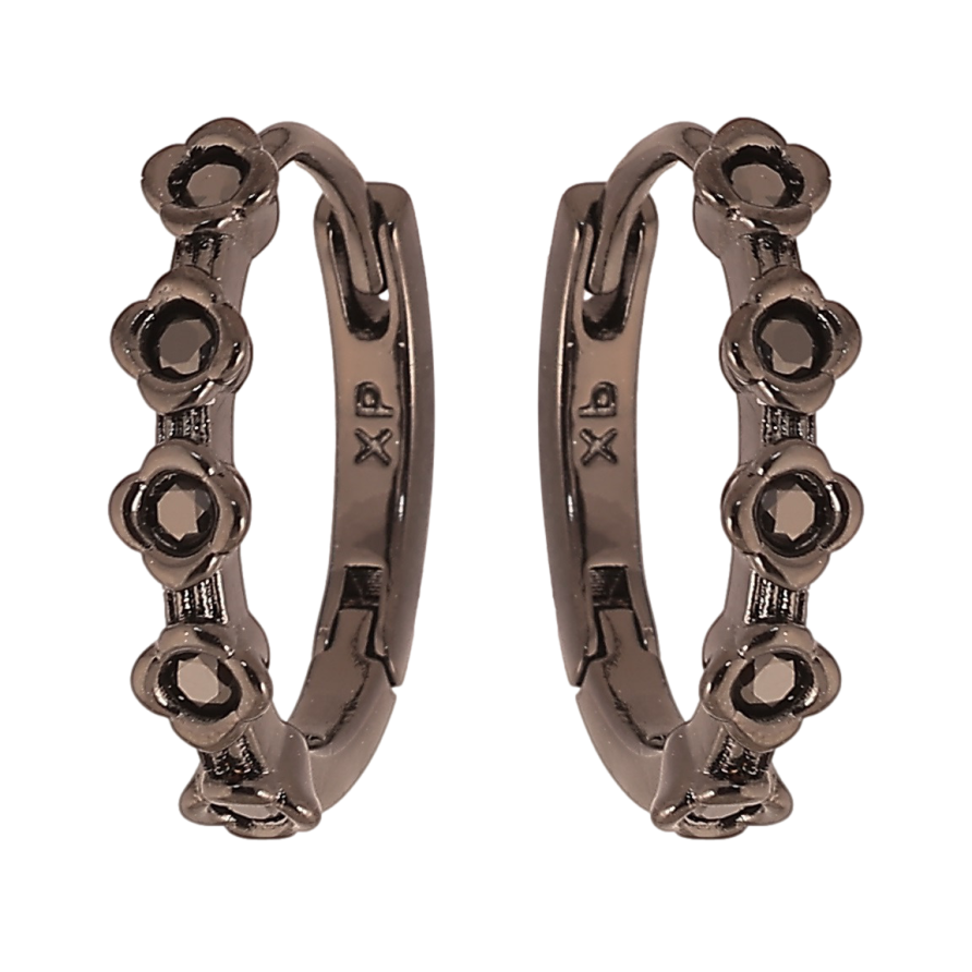 Сережки Xuping Позолота Black (чорне золото) колечка «Квіточки з чорним цирконієм» фото №1