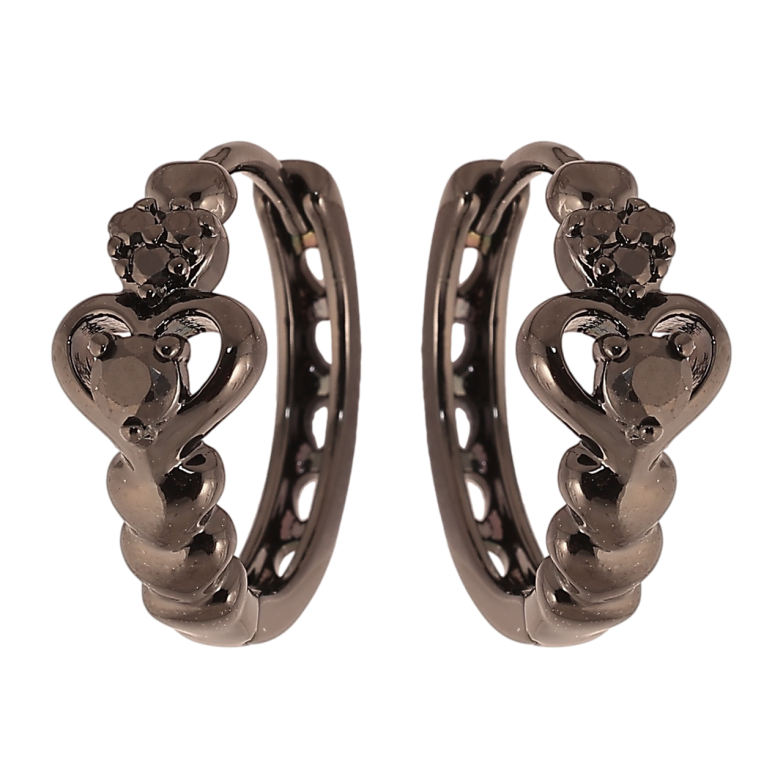 Серьги Xuping Позолота Black (черное золото) колечки Узор сердечки с черным цирконием фото №1