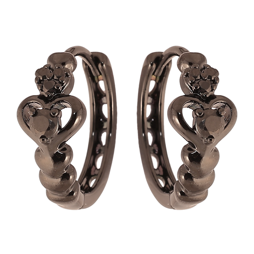 Сережки Xuping Позолота Black (чорне золото) колечка «Візерунок сердечка з чорним цирконієм» фото №1