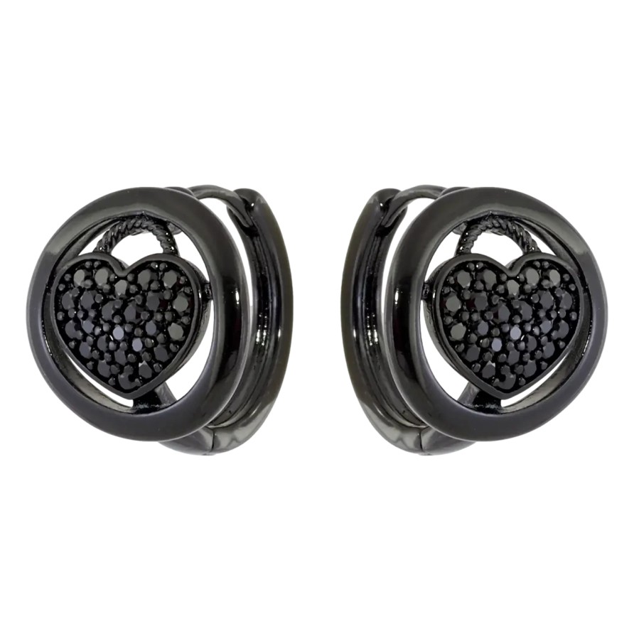 Сережки Xuping Позолота Black (чорне золото) колечка «Сердечка в колечках з чорним цирконієм» фото №1