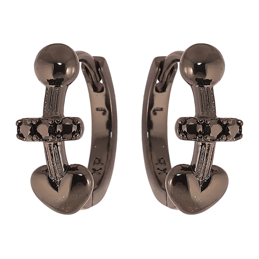 Сережки Xuping Позолота Black (чорне золото) колечка «Декоративний візерунок з чорним цирконієм» фото №1