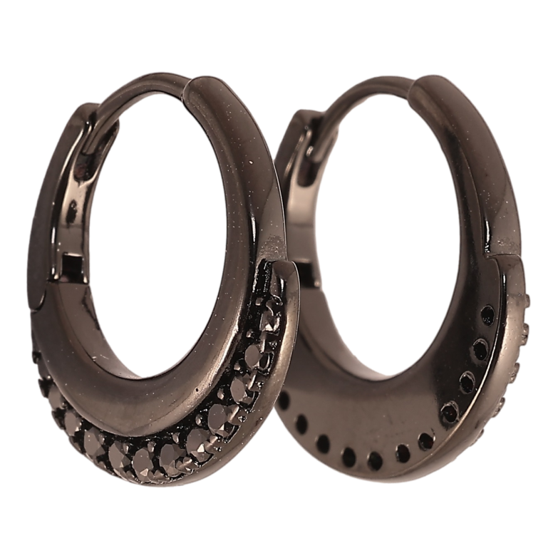 Сережки Xuping Позолота Black (чорне золото) колечка «Бічний візерунок з чорним цирконієм» фото №1